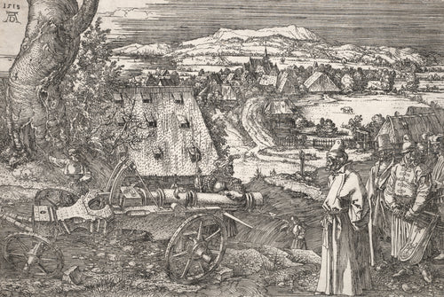 Landscape with the Cannon by Albrecht Dürer — A great cannon before a village, watched by a group of men