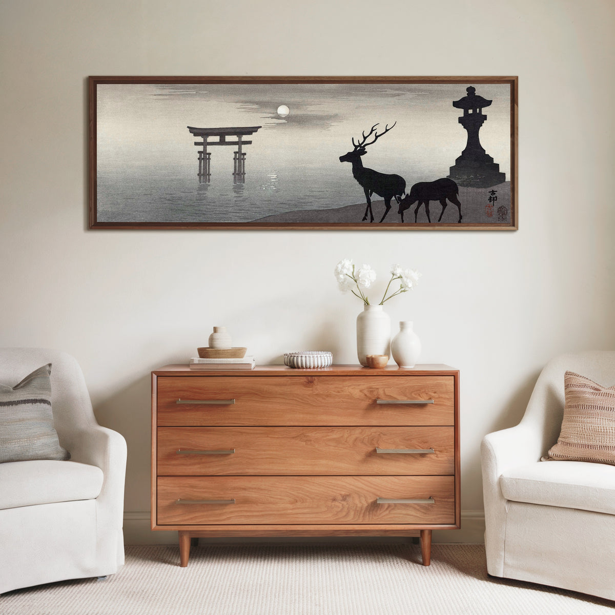 Ohara Koson — Landscape with Torii and Deer | Japanese Woodblock Print (Shin Hanga)