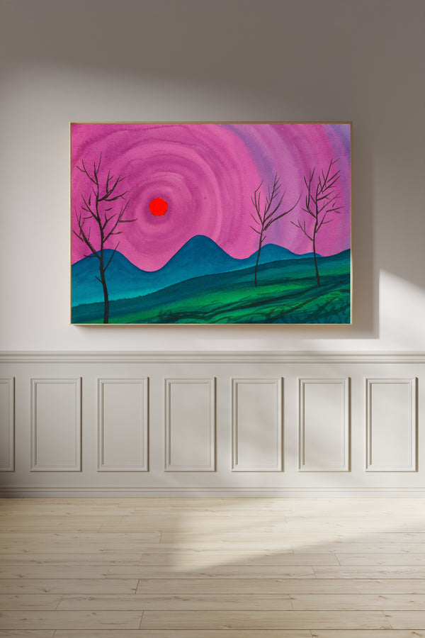 Karl Wiener — Landschaft (Landscape in Pink and Teal) | Modernist Landscape Print