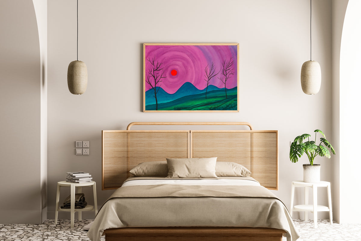 Karl Wiener — Landschaft (Landscape in Pink and Teal) | Modernist Landscape Print