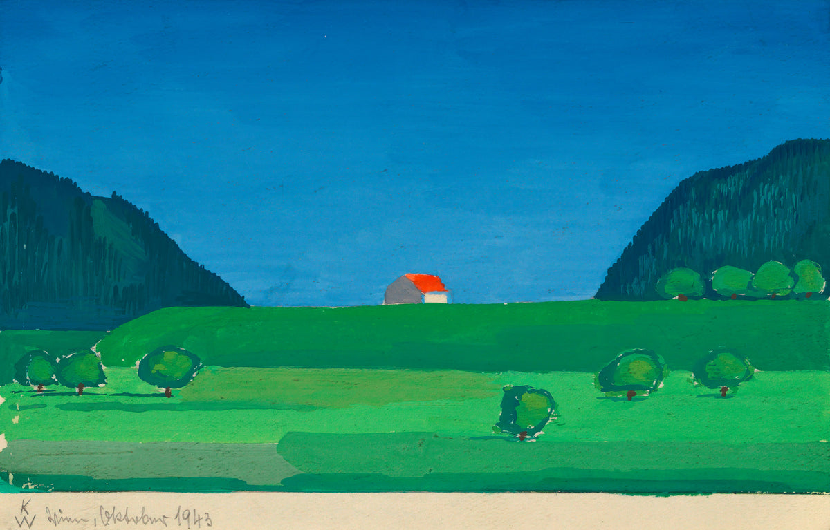 Karl Wiener — Landschaft (Landscape with a Red-Roofed House) | Modernist Landscape Print