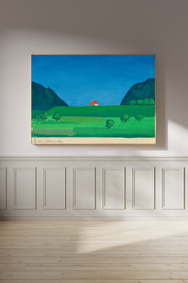 Karl Wiener — Landschaft (Landscape with a Red-Roofed House) | Modernist Landscape Print
