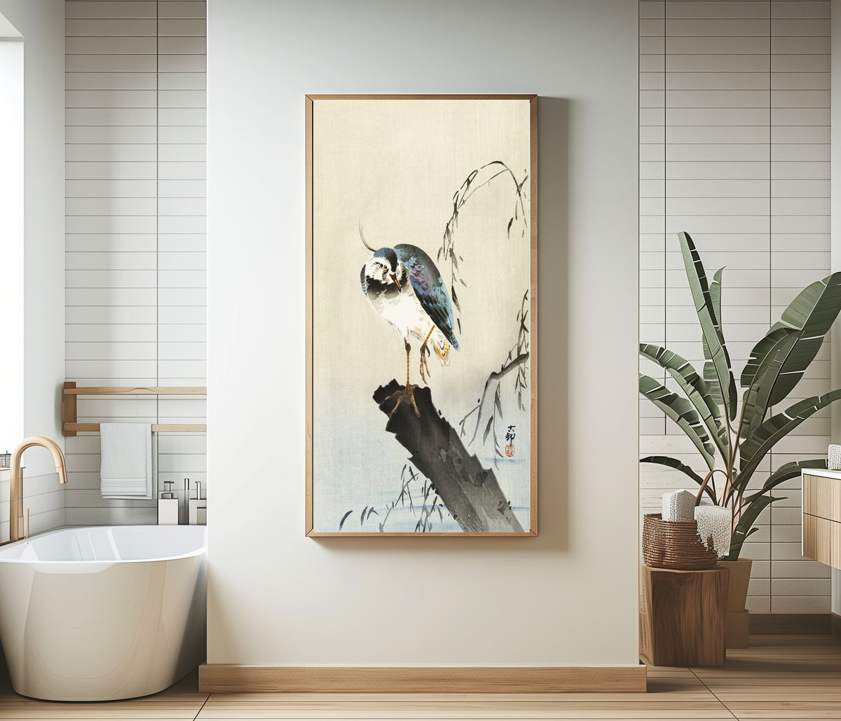 Ohara Koson — Lapwing on Tree Stump | Japanese Bird & Flower Woodblock Print