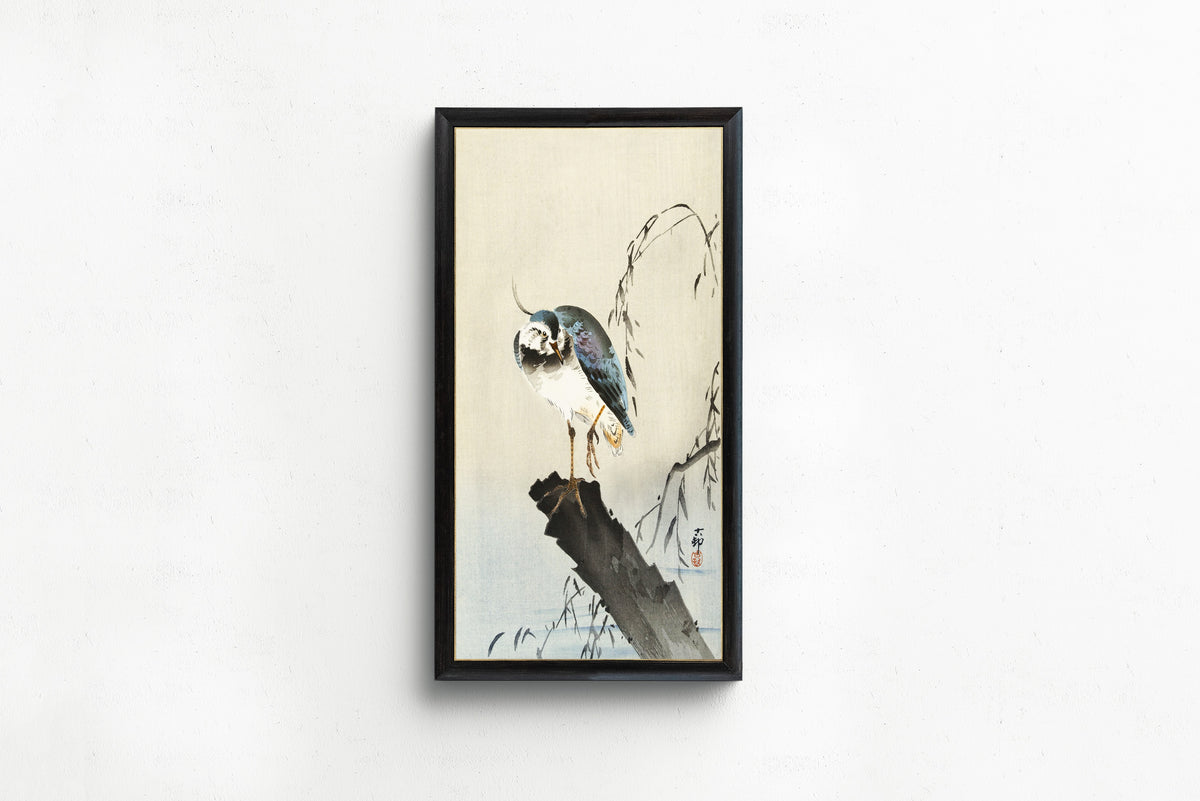 Ohara Koson — Lapwing on Tree Stump | Japanese Bird & Flower Woodblock Print