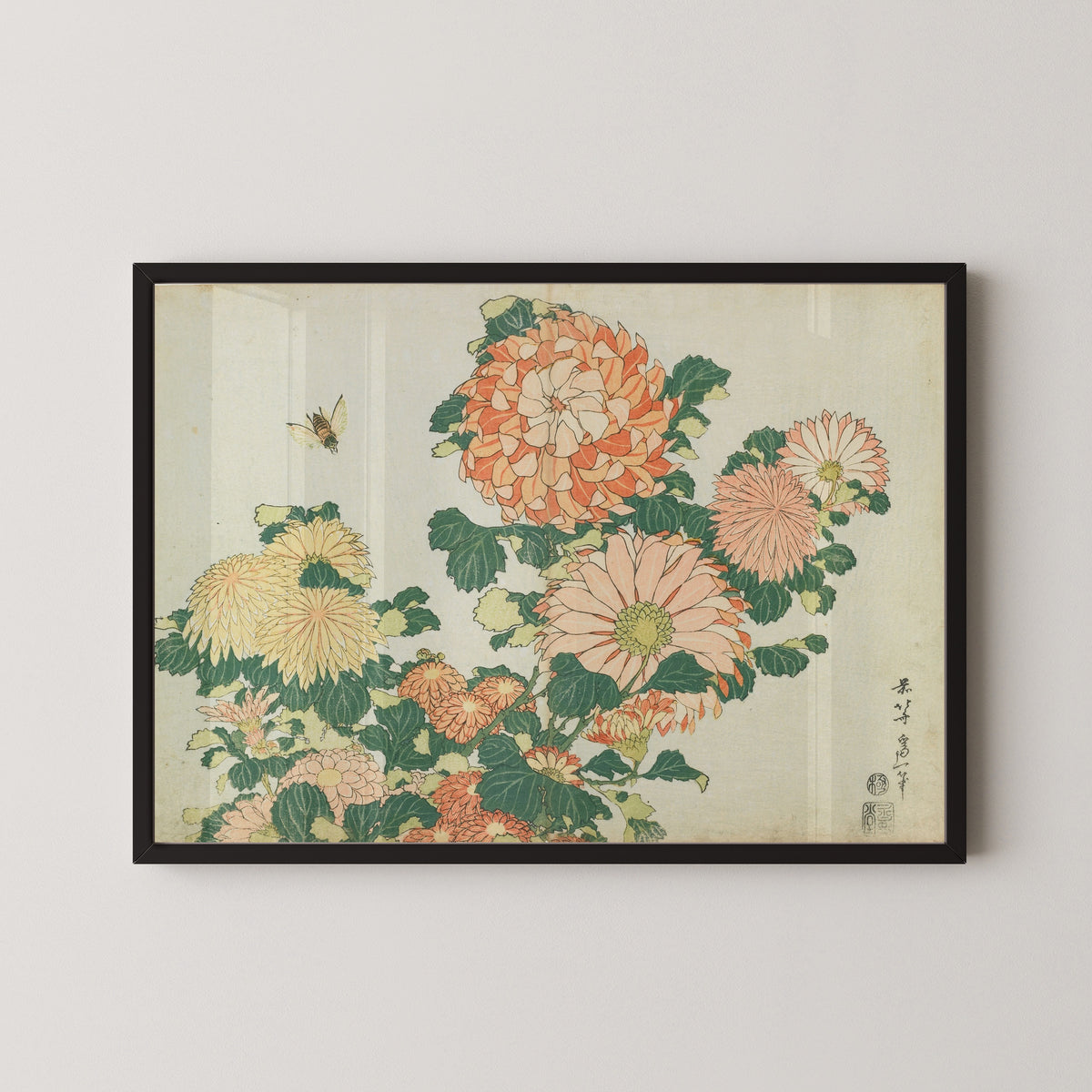 Katsushika Hokusai — Large Flowers: Chrysanthemums and Horsefly | Japanese Woodblock Print (Ukiyo-e)