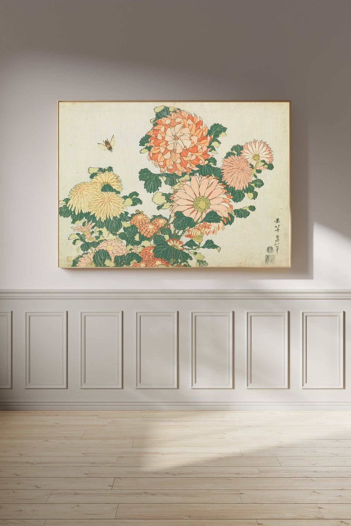 Katsushika Hokusai — Large Flowers: Chrysanthemums and Horsefly | Japanese Woodblock Print (Ukiyo-e)