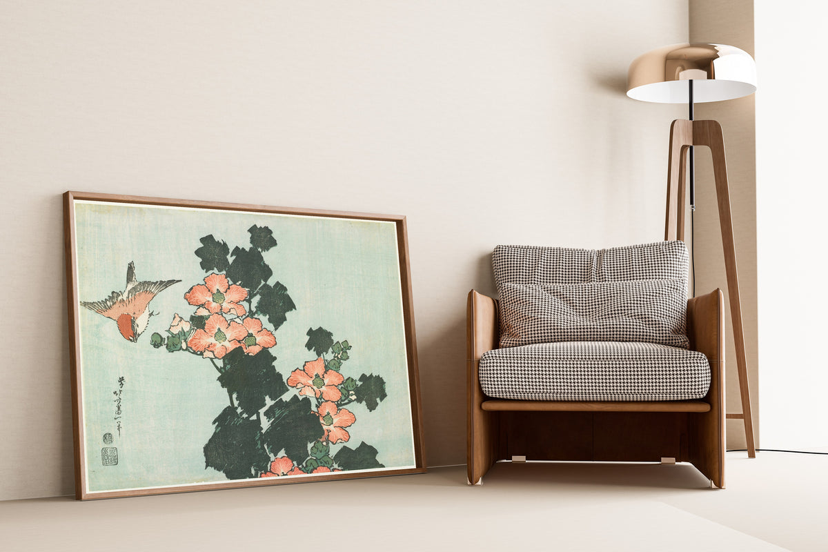 Katsushika Hokusai — Large Flowers: Hibiscus and Sparrow | Japanese Woodblock Print (Ukiyo-e)