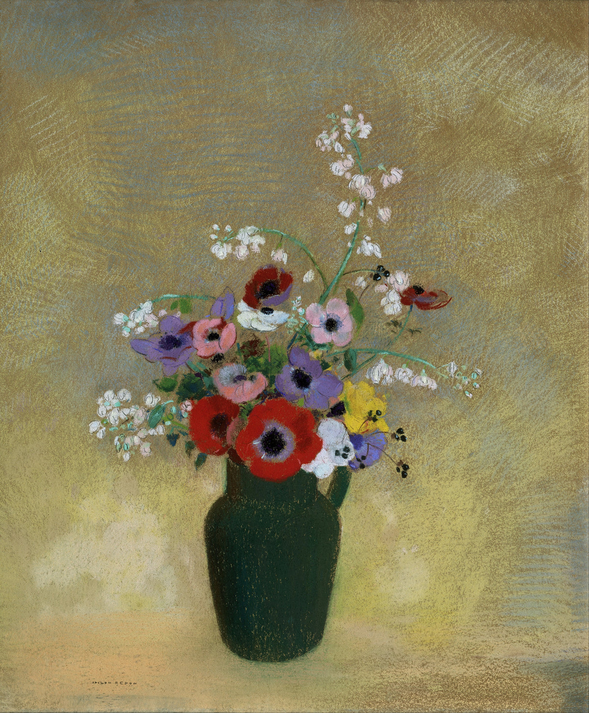 Odilon Redon — Large Green Vase with Mixed Flowers | Symbolist Art Print