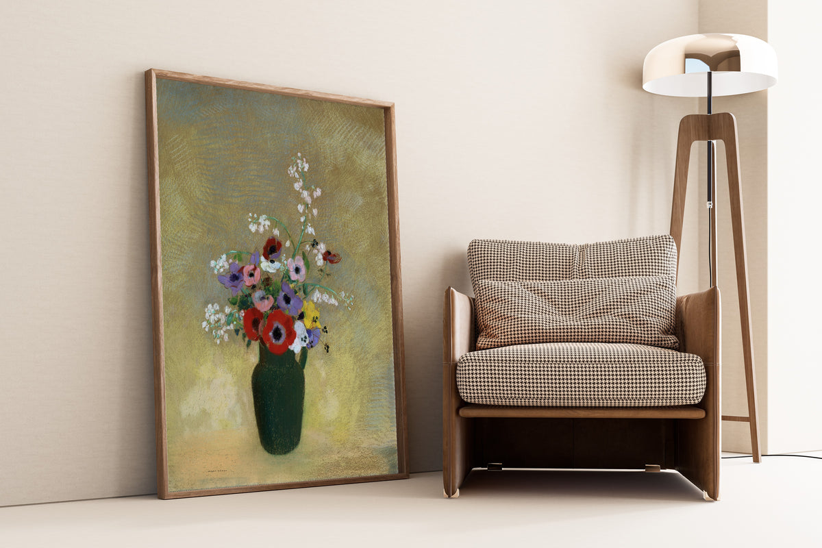 Odilon Redon — Large Green Vase with Mixed Flowers | Symbolist Art Print