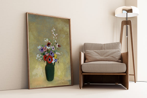 Odilon Redon — Large Green Vase with Mixed Flowers | Symbolist Art Print