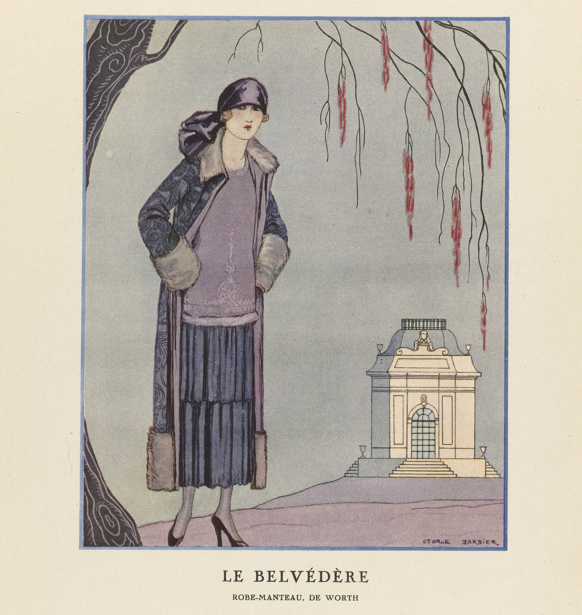 George Barbier — Le Belvédère, robe-manteau de Worth | Art Deco Fashion Print