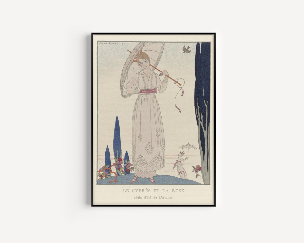 George Barbier — Le Cyprès et la rose, robe d'été de Doeuillet | Art Deco Fashion Print