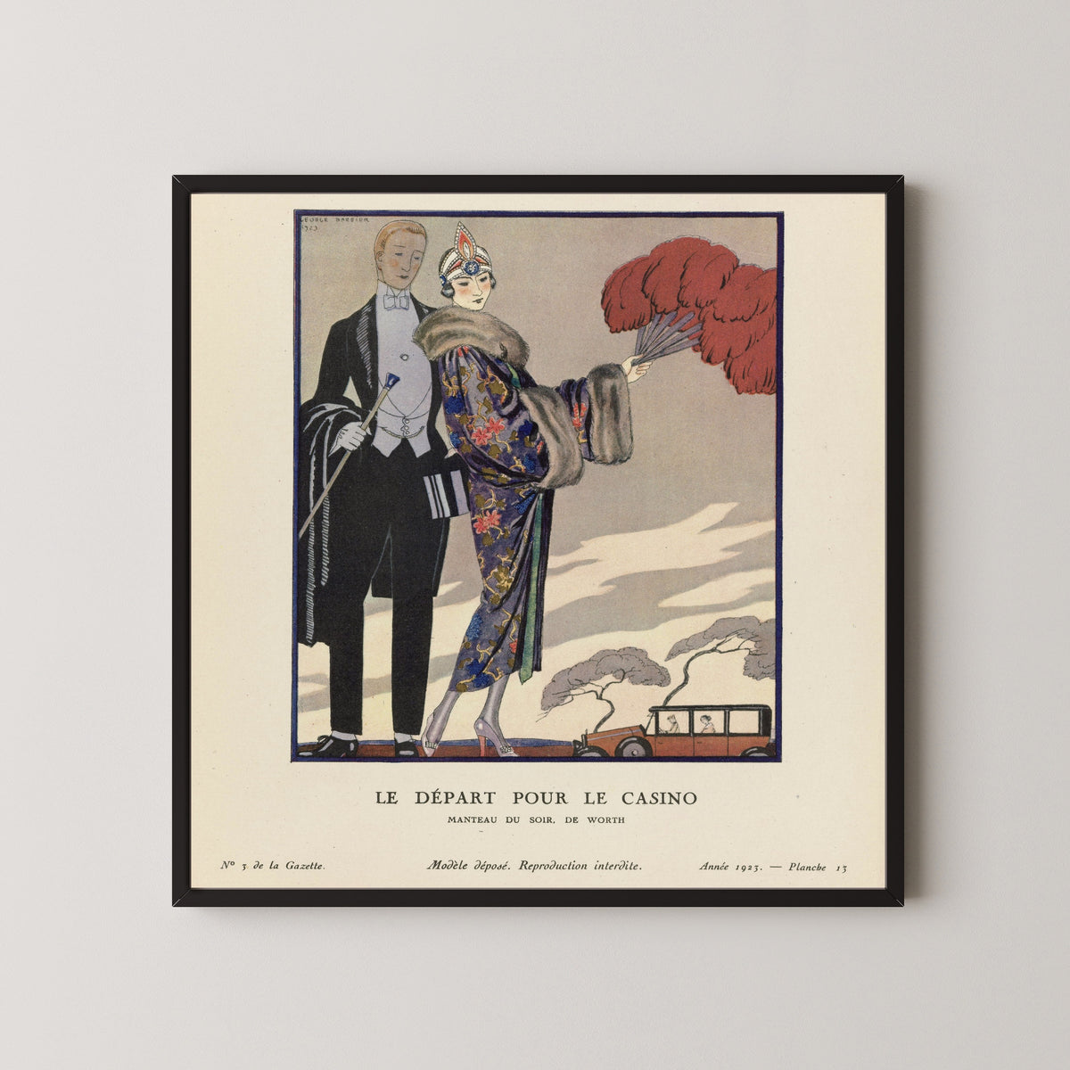 George Barbier — Le Départ pour le casino, manteau du soir de Worth | Art Deco Fashion Print