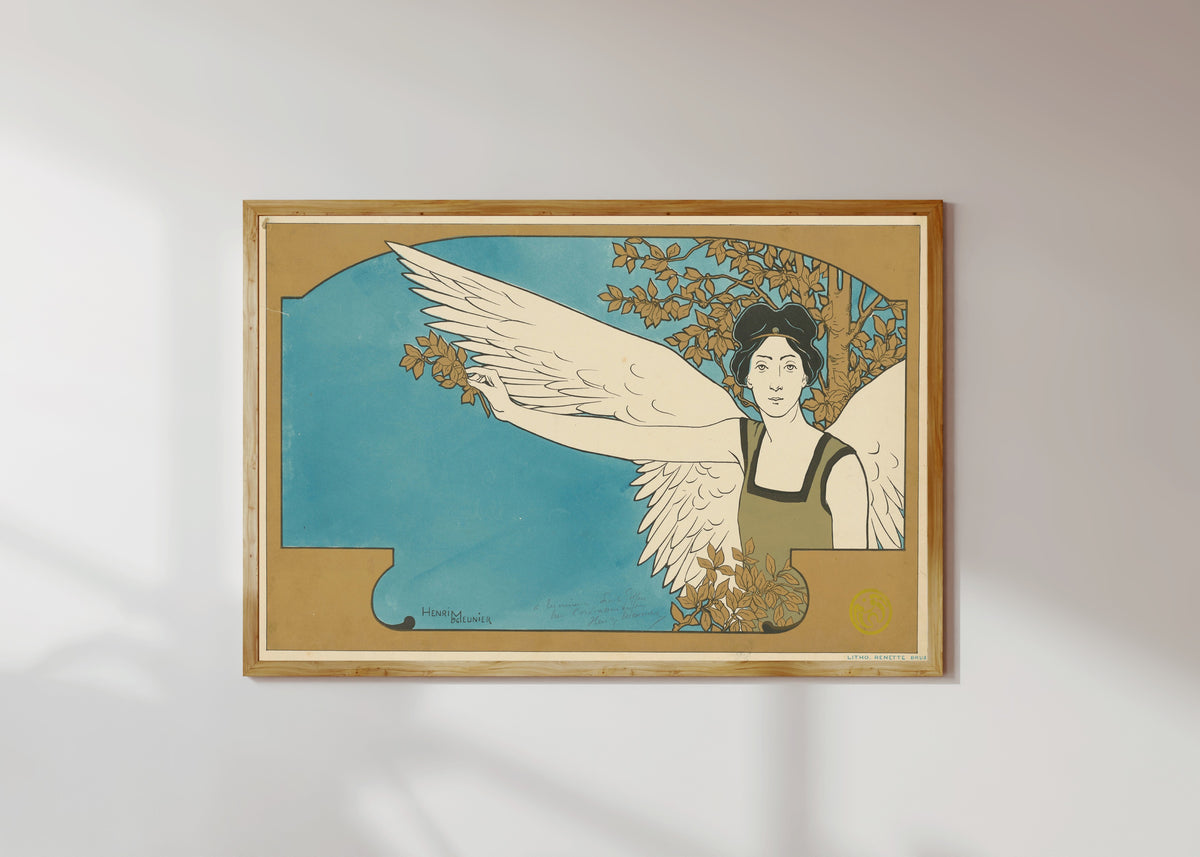 Framed art print of Le Guide Musical: Revue de la Musique et des Théâtres by Henri Meunier, in a light wood frame on a sunlit white wall