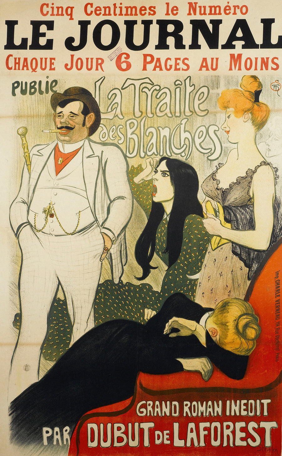 Théophile Steinlen — Le Journal: La Traite des Blanches | Vintage Poster Print shown to scale on a wall above a sofa