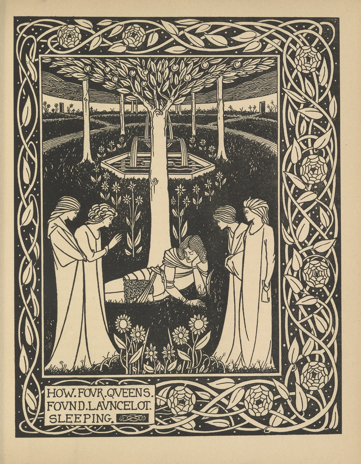 Aubrey Beardsley — Le Morte Darthur: How Four Queens Found Launcelot Sleeping | Art Nouveau Illustration Print