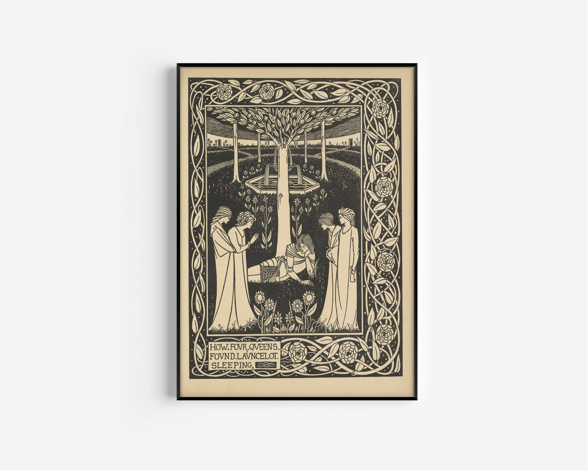 Aubrey Beardsley — Le Morte Darthur: How Four Queens Found Launcelot Sleeping | Art Nouveau Illustration Print
