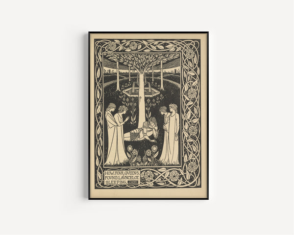 Aubrey Beardsley — Le Morte Darthur: How Four Queens Found Launcelot Sleeping | Art Nouveau Illustration Print