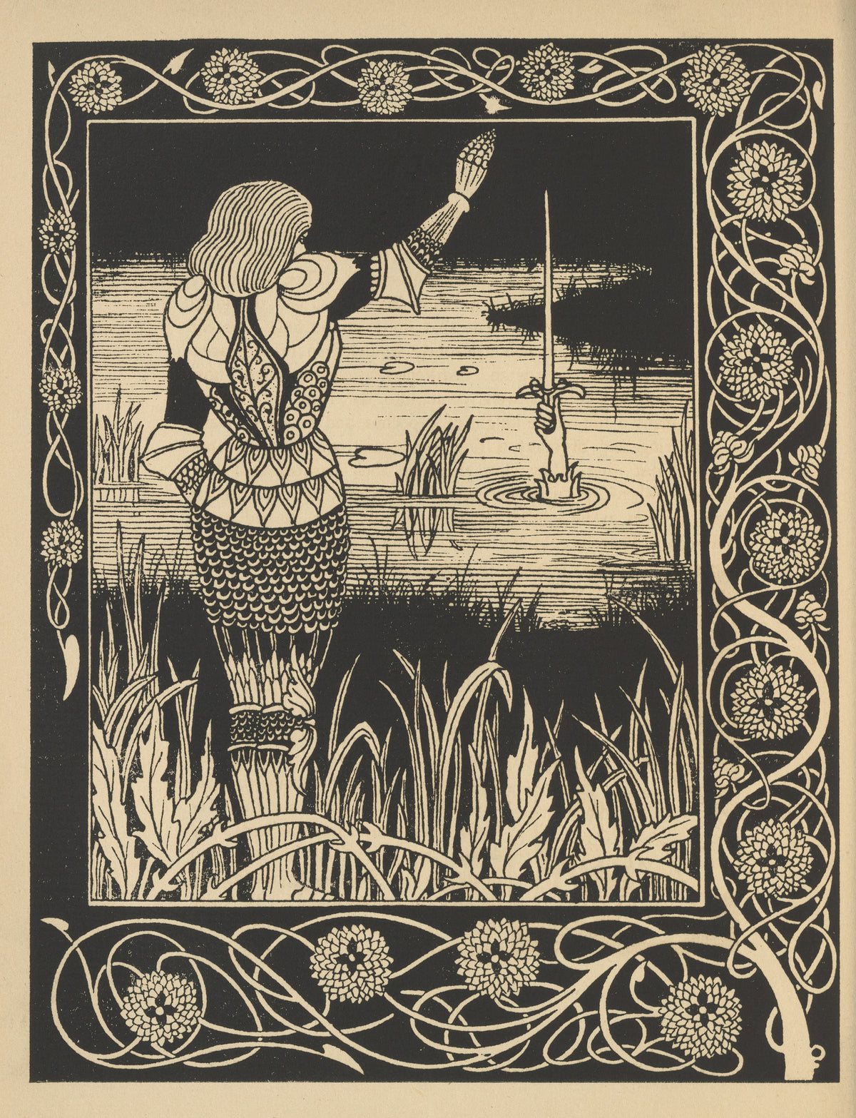 Aubrey Beardsley — Le Morte Darthur: How Sir Bedivere Cast the Sword Excalibur into the Water | Art Nouveau Illustration Print