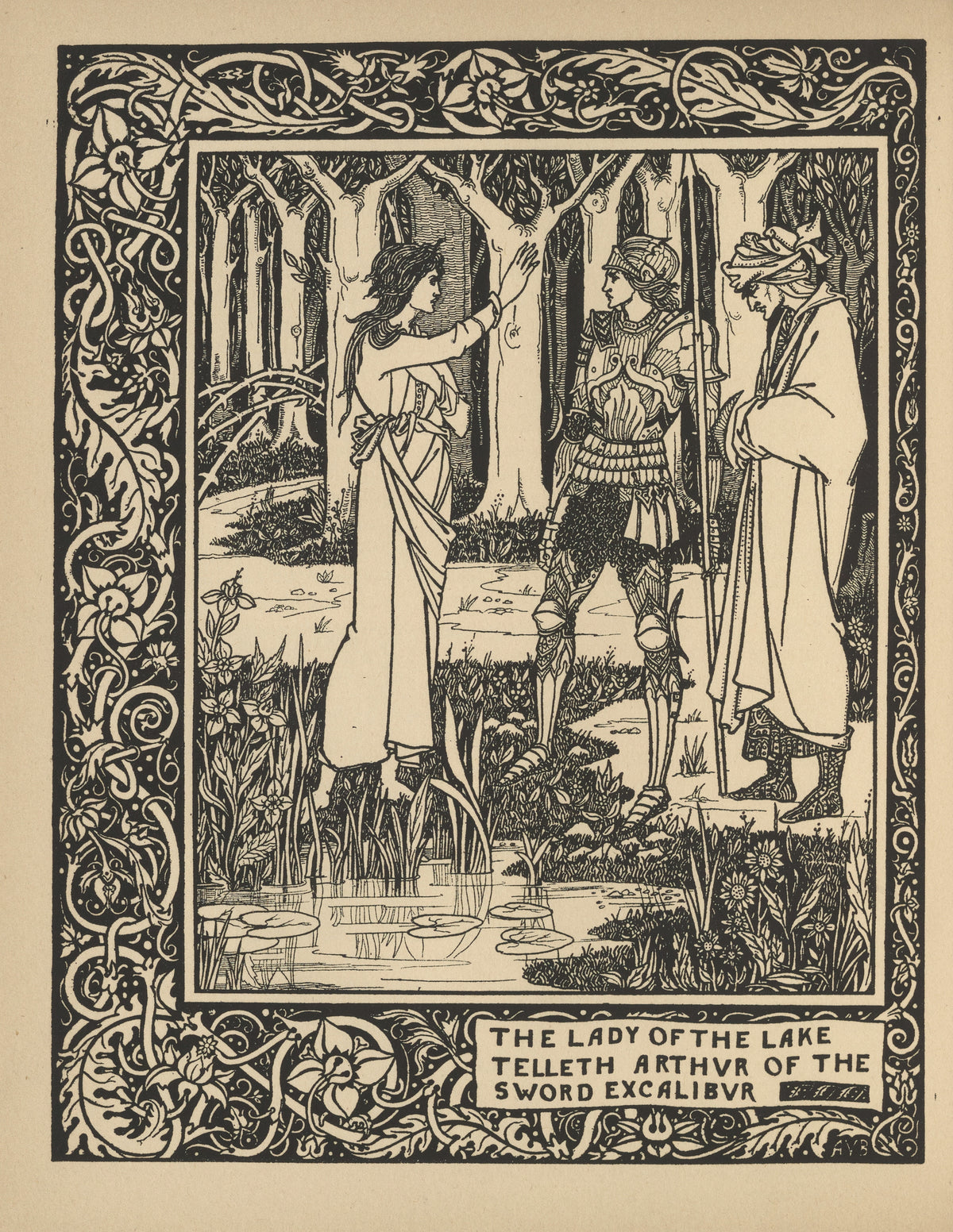 Aubrey Beardsley — Le Morte Darthur: The Lady of the Lake Telleth Arthur of the Sword Excalibur | Art Nouveau Illustration Print
