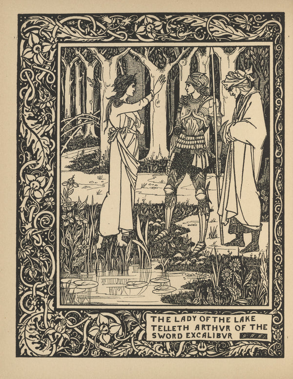 Aubrey Beardsley — Le Morte Darthur: The Lady of the Lake Telleth Arthur of the Sword Excalibur | Art Nouveau Illustration Print