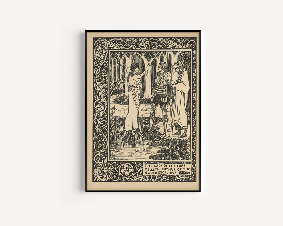 Aubrey Beardsley — Le Morte Darthur: The Lady of the Lake Telleth Arthur of the Sword Excalibur | Art Nouveau Illustration Print