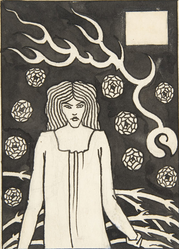 Aubrey Beardsley — Le Morte Darthur: Young Woman Surrounded by Briars, Lightning and Roses | Art Nouveau Illustration Print