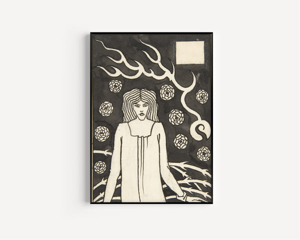 Aubrey Beardsley — Le Morte Darthur: Young Woman Surrounded by Briars, Lightning and Roses | Art Nouveau Illustration Print