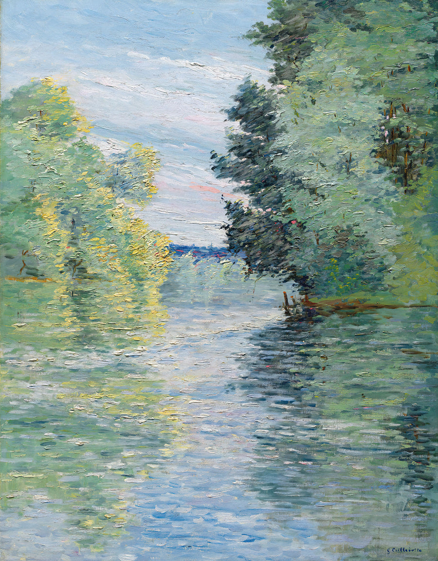 Gustave Caillebotte — Le Petit bras de la Seine à Argenteuil | Fine Art Print shown to scale on a wall above a sofa