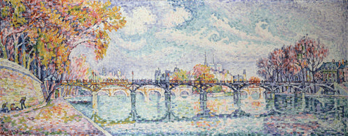 Le Pont des Arts (1928) by Paul Signac — An iron bridge arching over the Seine past autumn trees