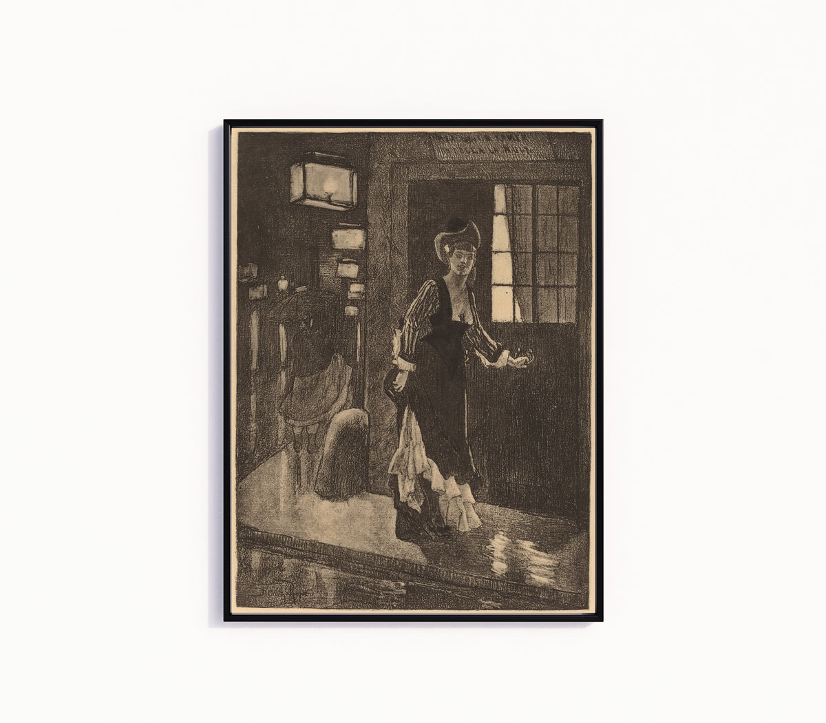 Framed art print of Le Rydeack by Félicien Rops, in a slim black frame on a plain white wall