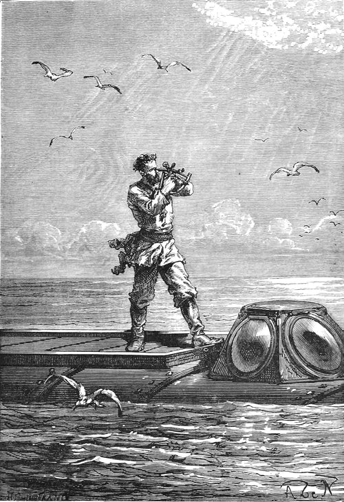 Le capitaine Nemo prit la hauteur du soleil (Captain Nemo takes the sun's altitude) by Alphonse de Neuville — Captain Nemo sights the sun with a sextant on the