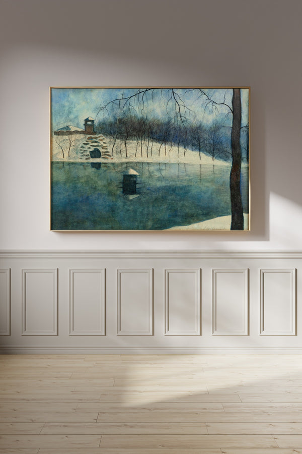Léon Spilliaert — Le parc Léopold d’Ostende avec l’étang et le Trinkhall, sous la neige | Symbolist Art Print