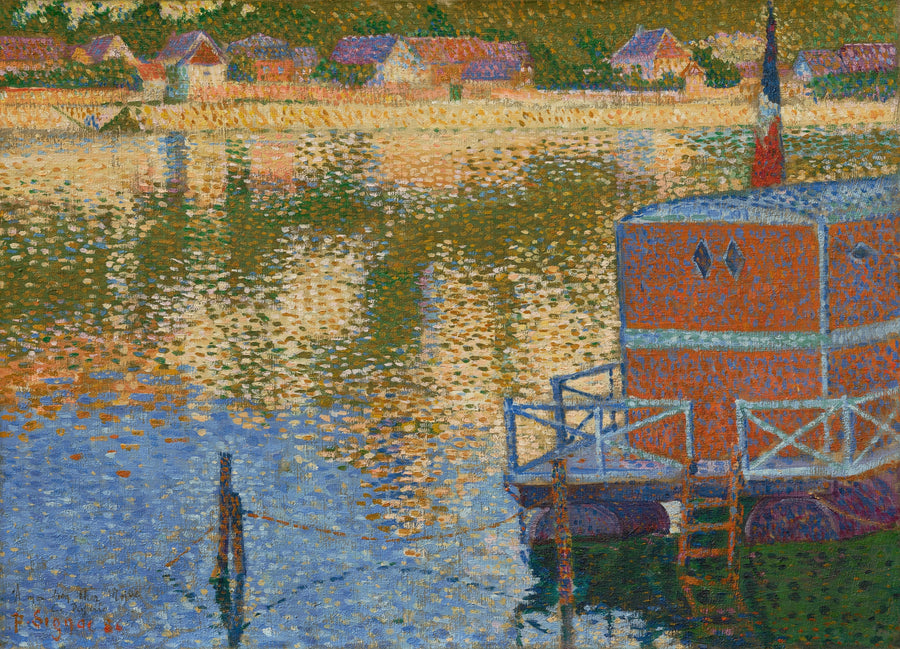 Paul Signac — Les Andelys, The Baths | Fine Art Print shown to scale on a wall above a sofa