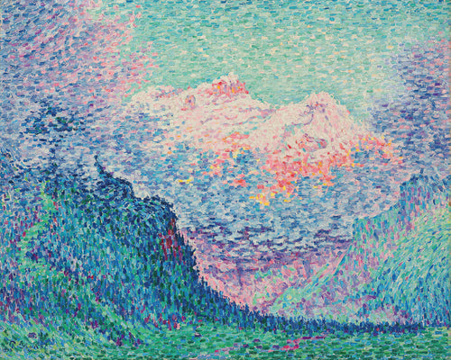 Les Diablerets (The Oldenhorn and the Bécabesson) by Paul Signac — Pink-lit snow peaks above dark blue-green slopes
