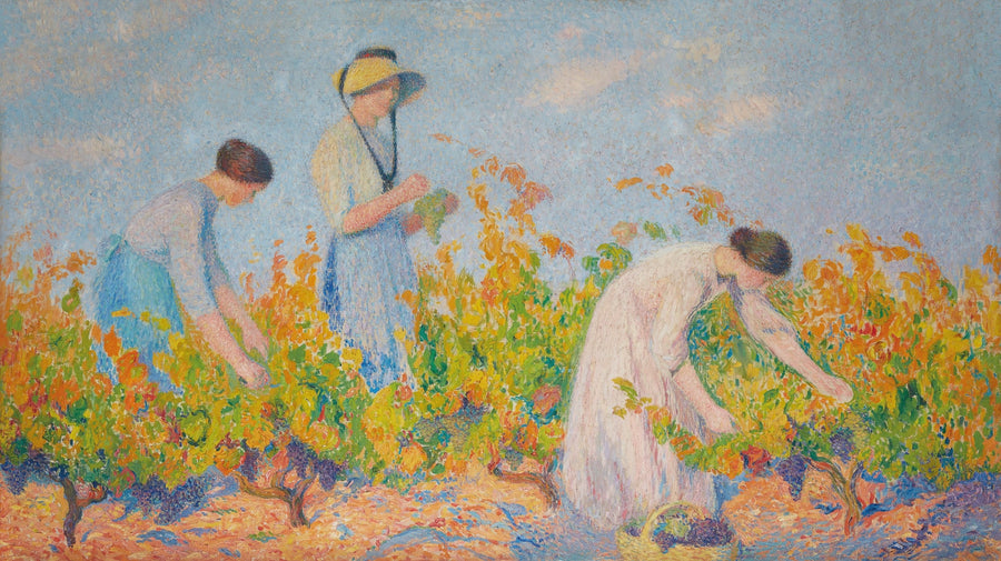 Henri Martin — Les Vendangeuses | Pointillist Portrait Print shown to scale on a wall above a sofa