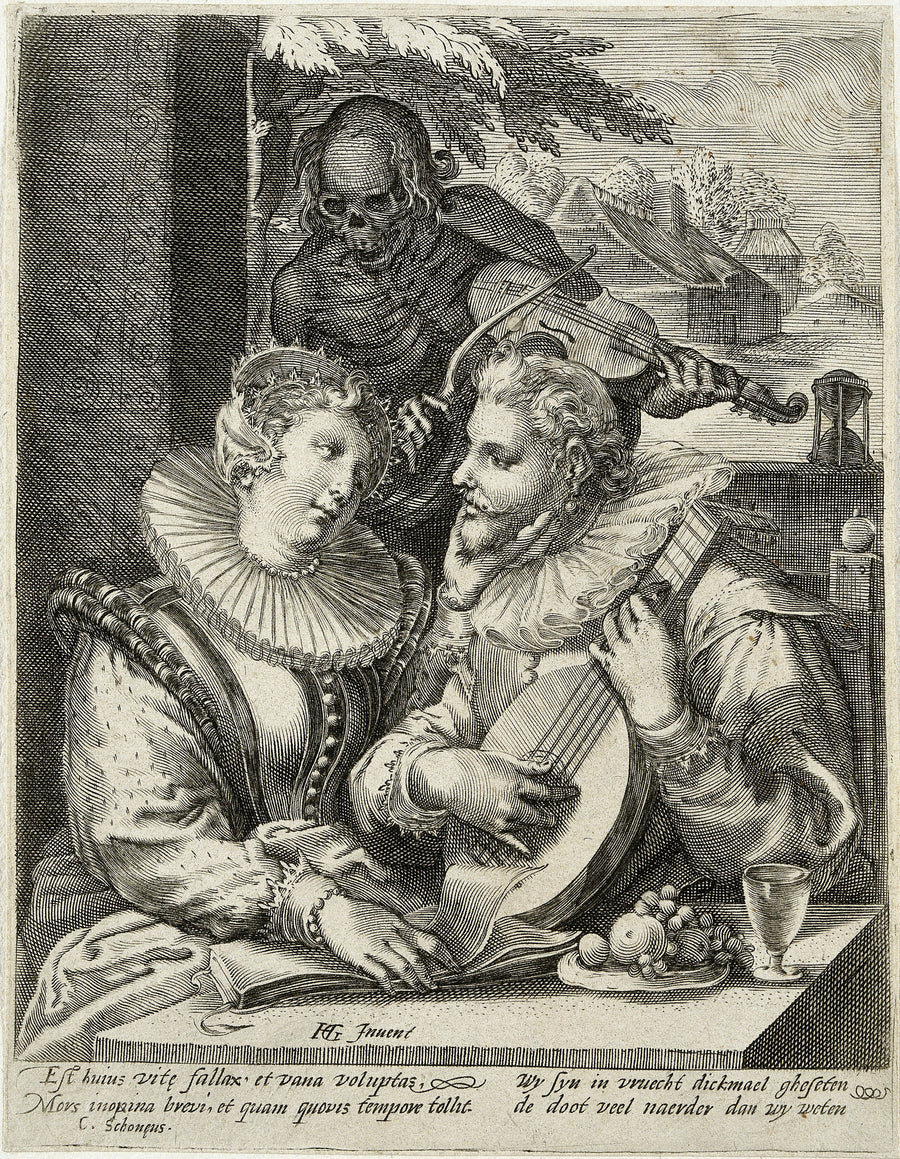 Liefdespaar en de Dood | Engraving Print shown to scale on a wall above a sofa