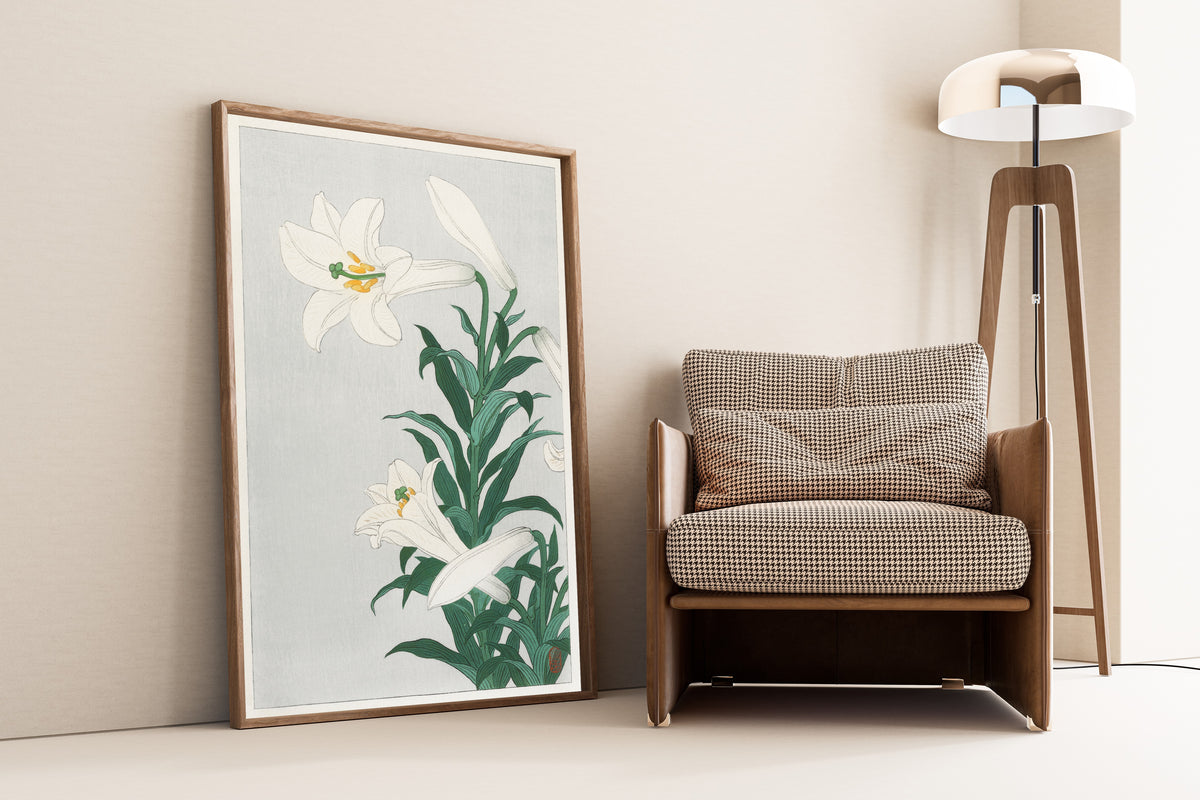 Ohara Koson — Lilies | Japanese Bird & Flower Woodblock Print