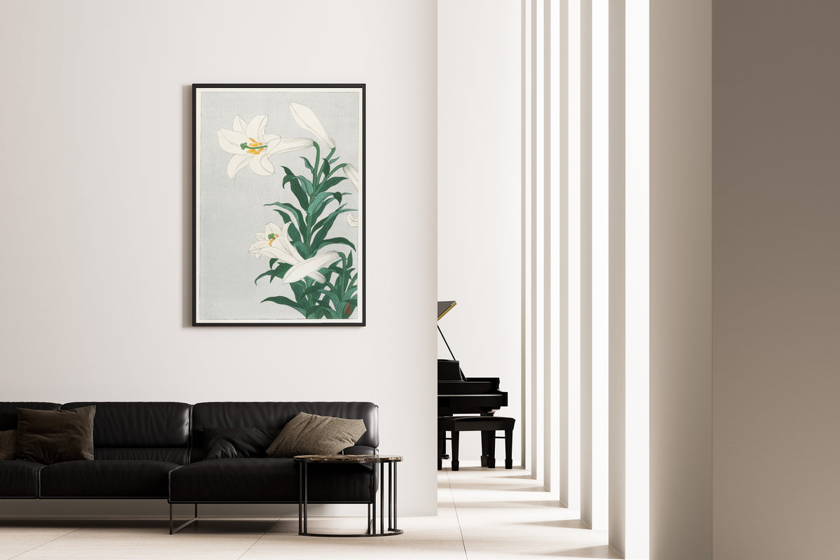 Ohara Koson — Lilies | Japanese Bird & Flower Woodblock Print