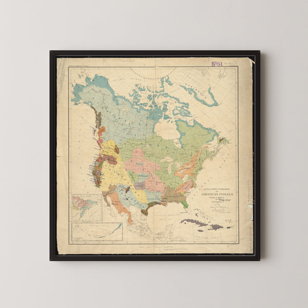 John Wesley Powell — Linguistic Families of American Indians North of Mexico | Vintage Ethnographic Map Print