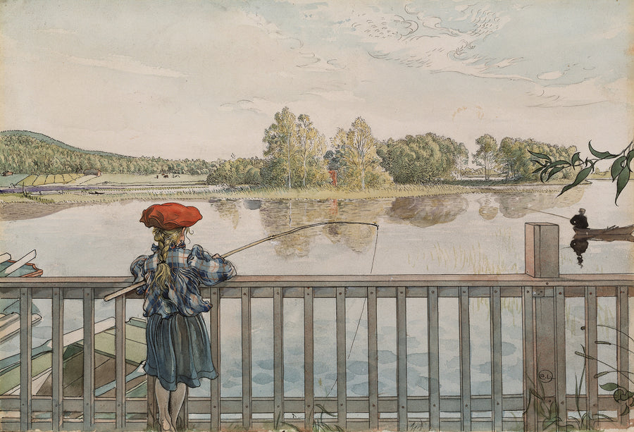 Carl Larsson — Lisbeth Angling | Swedish Watercolour Print shown to scale on a wall above a sofa