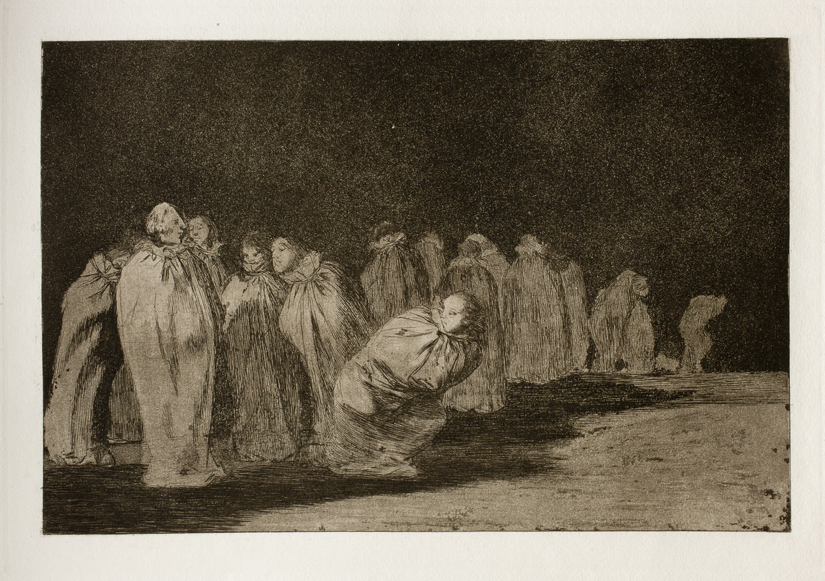 Los ensacados (The Men in Sacks), from Los Disparates by Francisco de Goya — A procession of men tied in sacks shuffles into the dark