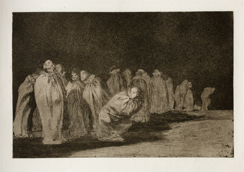 Los ensacados (The Men in Sacks), from Los Disparates by Francisco de Goya — A procession of men tied in sacks shuffles into the dark
