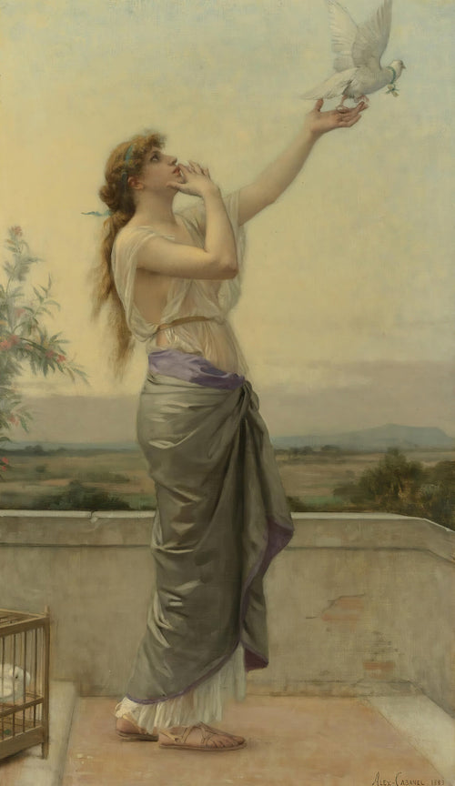 Love's Messenger by Alexandre Cabanel — A young woman releases a white dove from a rooftop terrace