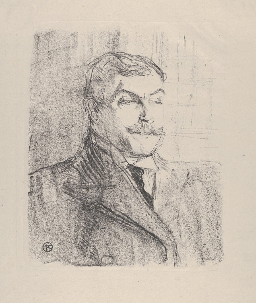 Henri de Toulouse-Lautrec — Lucien Guitry | Lithograph Print shown to scale on a wall above a sofa
