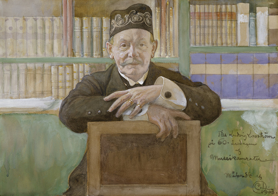 Carl Larsson — Ludvig Looström | Swedish Watercolour Print shown to scale on a wall above a sofa