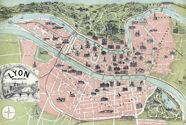 Garnier Frères — Lyon Monumental | Antique Pictorial City Plan Print