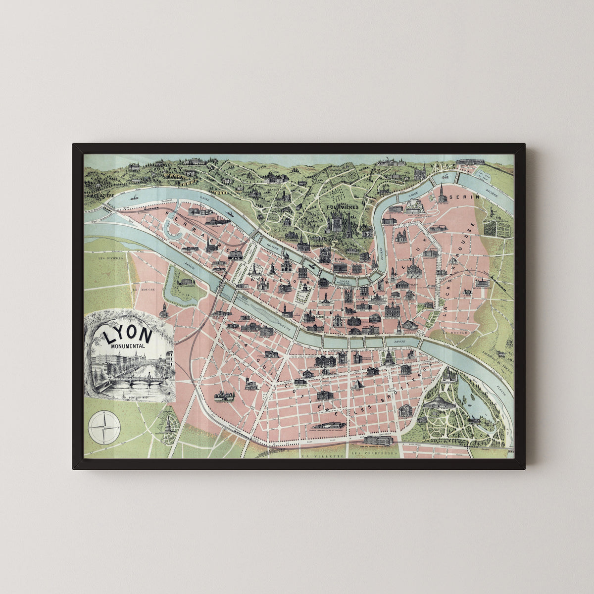 Garnier Frères — Lyon Monumental | Antique Pictorial City Plan Print