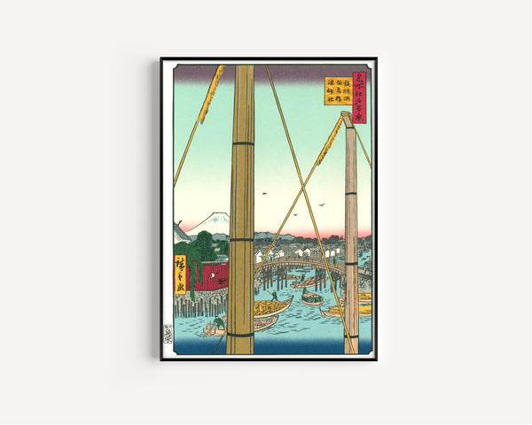 Utagawa Hiroshige — 100 Views of Edo: Teppōzu Inari Bridge, Minato Shrine | Japanese Woodblock Print (Ukiyo-e)