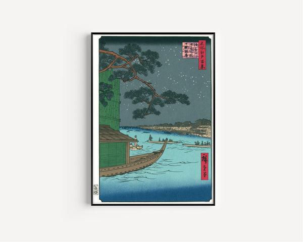 Utagawa Hiroshige — 100 Views of Edo: Asakusa River, Shubi Pine, Onmayagashi | Japanese Woodblock Print (Ukiyo-e)